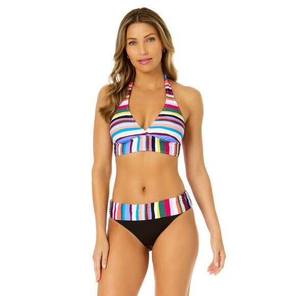 Anne Cole Women's Easy Breezy Stripe Halter Bikini Top in Multi, size XS, NWT - Picture 1 of 9